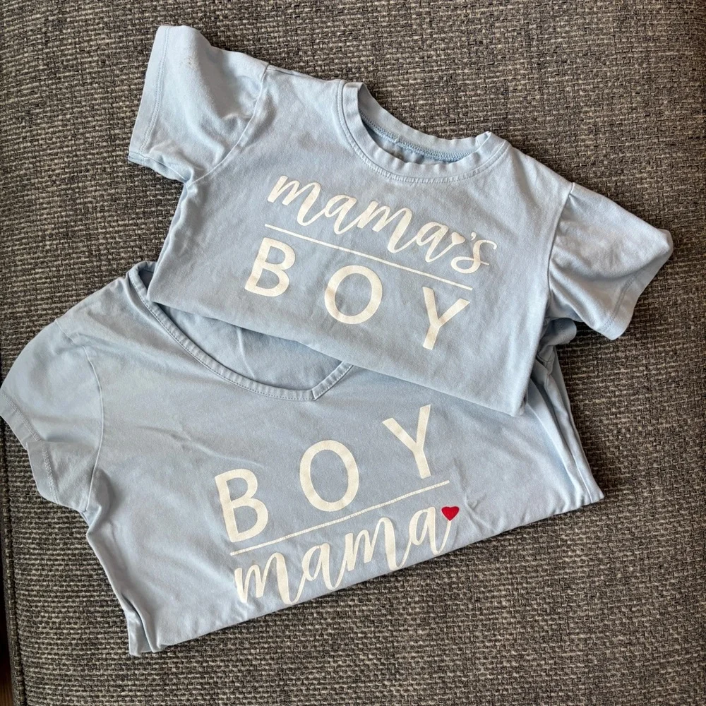 Boy Mama Mama’s Boy Matching T Shirt Set Light Blue XS 4T